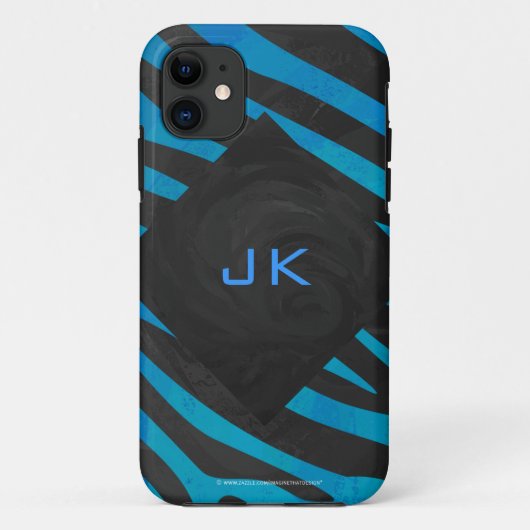 Zebra zwart en blauw met monogram Case-Mate iPhone case (Achterkant)
