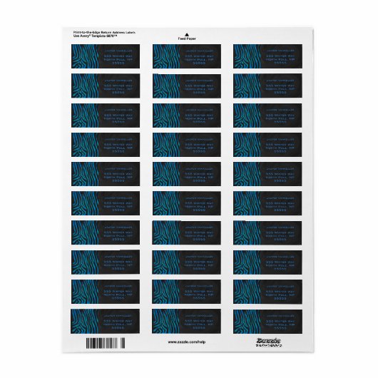 Zebra zwart en blauw met monogram etiket (Full Sheet)