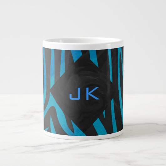 Zebra zwart en blauw met monogram jumbo mok (Voorkant)
