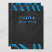 Zebra zwart en blauw met monogram kaart (Voorkant / Achterkant)