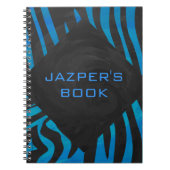 Zebra zwart en blauw met monogram notitieboek (Voorkant)