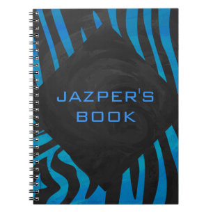 Zebra zwart en blauw met monogram notitieboek