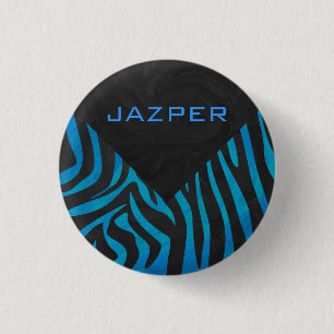 Zebra zwart en blauw met monogram ronde button 3,2 cm