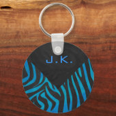 Zebra zwart en blauw met monogram sleutelhanger (Voorkant)