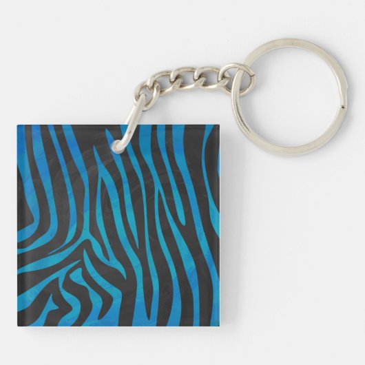 Zebra zwart en blauw met monogram sleutelhanger (Achterkant)