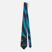 Zebra zwart en blauw met monogram stropdas (Voorkant)