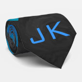 Zebra zwart en blauw met monogram stropdas (Opgerold)