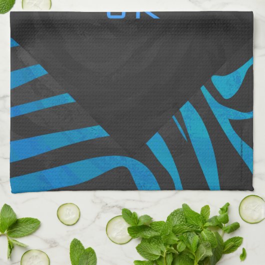 Zebra zwart en blauw met monogram theedoek (Gevouwen)