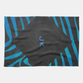 Zebra zwart en blauw met monogram theedoek (Horizontaal)