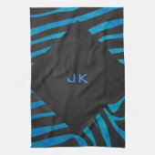 Zebra zwart en blauw met monogram theedoek (Verticaal)