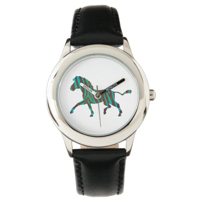 Zebra, zwart en groen afdrukken horloge (Voorkant)