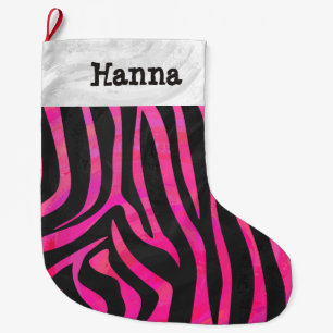 Zebra zwart en heet roze print grote kerstsok