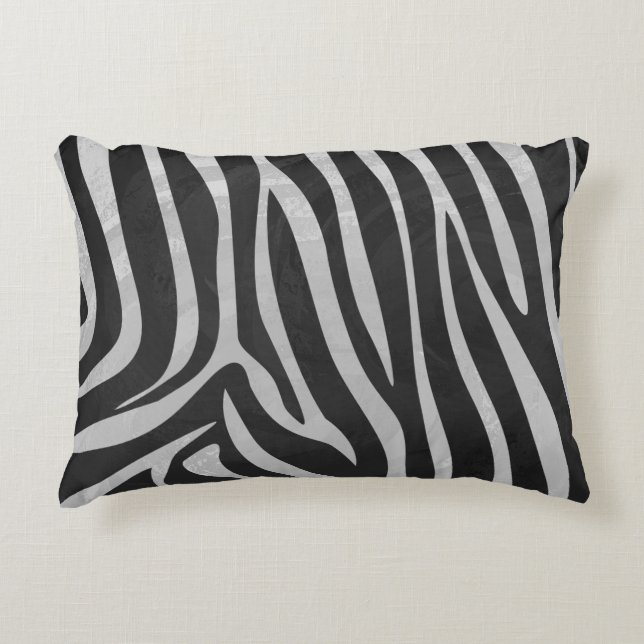 Zebra, zwart en licht grijs afdrukken decoratief kussen (Voorkant)
