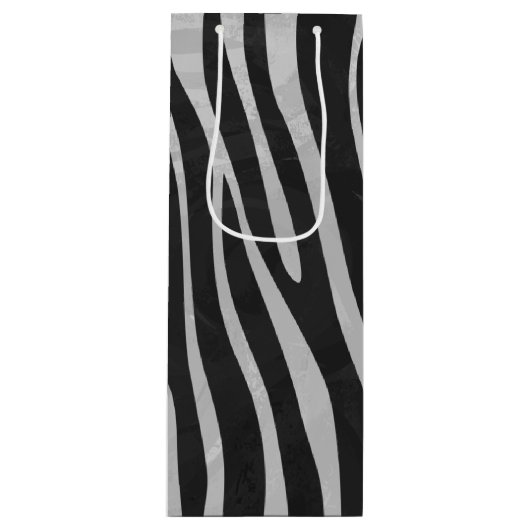 Zebra, zwart en licht grijs afdrukken wijn cadeautas (Voorkant)