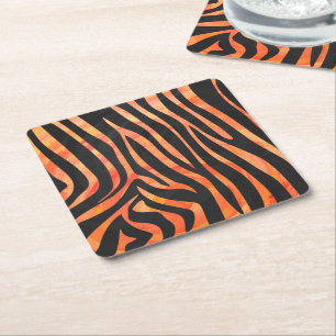Zebra, zwart en Oranje afdrukken Vierkante Kartonnen Onderzetter