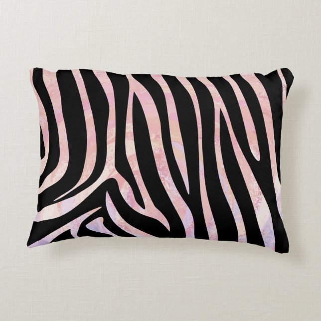 Zebra, zwart en roze afdrukken accent kussen (Achterkant)