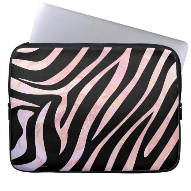 Zebra, zwart en roze afdrukken laptop sleeve (Voorkant)