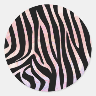 Zebra, zwart en roze afdrukken ronde sticker
