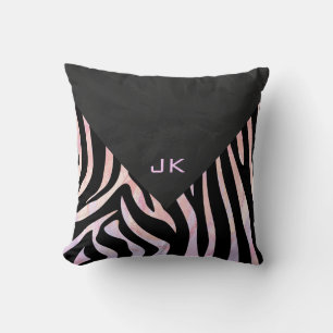 Zebra Zwart en Roze Monogram Kussen