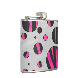 Zebra zwart en warm roze Piloka Dot Heupfles