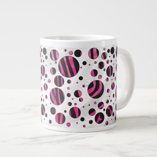 Zebra zwart en warm roze Piloka Dot Jumbo Mok (Voorkant rechts)