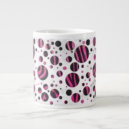 Zebra zwart en warm roze Piloka Dot Jumbo Mok (Voorkant)