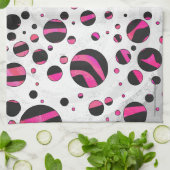 Zebra zwart en warm roze Piloka Dot Theedoek (Gevouwen)