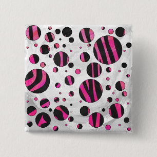 Zebra zwart en warm roze Piloka Dot Vierkante Button 5,1 Cm