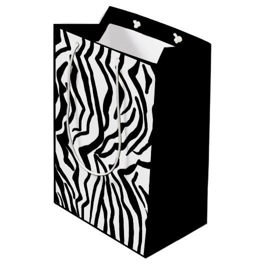Zebra, zwart en wit, roodkleurig patroon verbergen medium cadeauzakje (Achterkant Gekanteld)