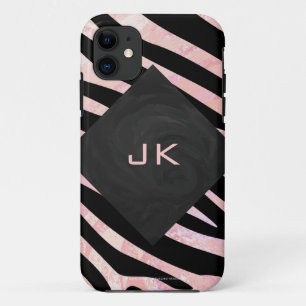 Zebra zwart-roze monogram iPhone 11 hoesje