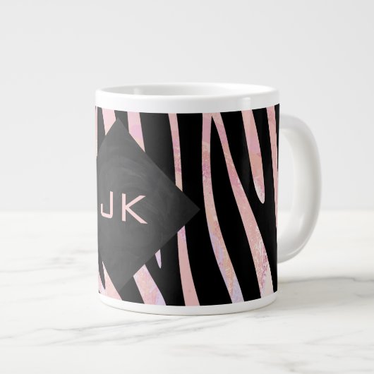 Zebra zwart-roze monogram jumbo mok (Voorkant rechts)