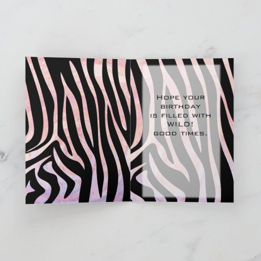 Zebra zwart-roze monogram kaart (Binnen)