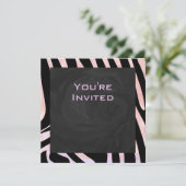 Zebra zwart-roze monogram kaart (Staand voorkant)
