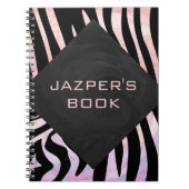 Zebra zwart-roze monogram notitieboek (Voorkant)