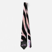 Zebra zwart-roze monogram stropdas (Voorkant)