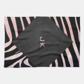 Zebra zwart-roze monogram theedoek (Horizontaal)