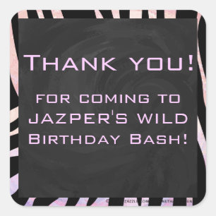 Zebra zwart-roze monogram vierkante sticker