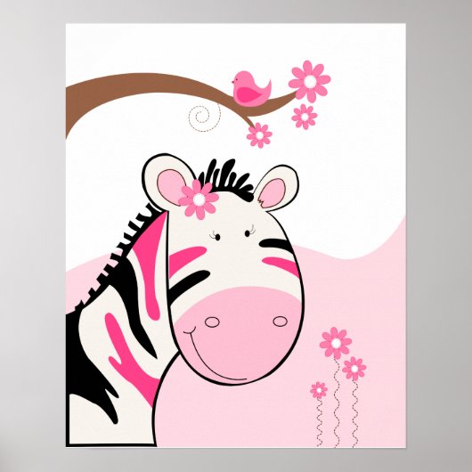 Zebra (zwart/roze) Poster afdrukken (Voorkant)