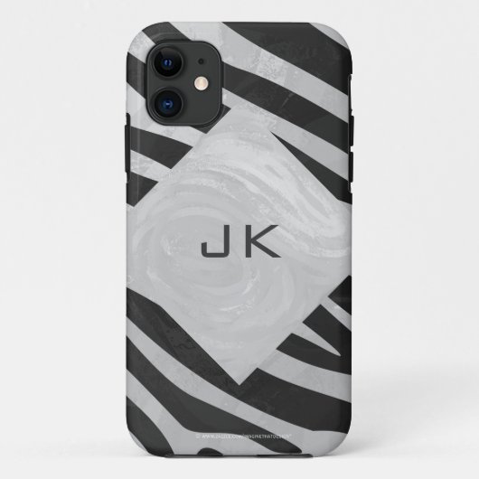 Zebra zwart-wit en lichtgrijs monogram Case-Mate iPhone case (Achterkant)