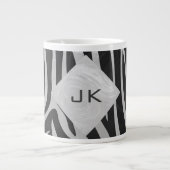Zebra zwart-wit en lichtgrijs monogram extra grote mok (Voorkant)