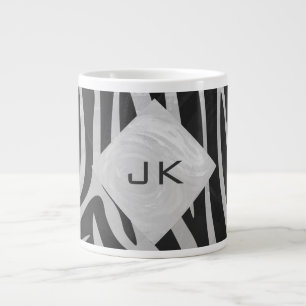 Zebra zwart-wit en lichtgrijs monogram extra grote mok