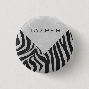 Zebra zwart-wit en lichtgrijs monogram ronde button 3,2 cm