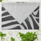 Zebra zwart-wit en lichtgrijs monogram theedoek (Gevouwen)