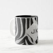 Zebra zwart-wit en lichtgrijs monogram tweekleurige koffiemok (Voorkant links)