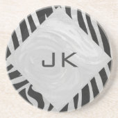 Zebra zwart-wit en lichtgrijs monogram zandsteen onderzetter (Voorkant)