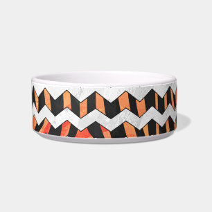 Zebra zwarte en Oranje Chevron Voerbakje