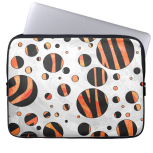 Zebra zwarte en Oranje pokadots Laptop Sleeve