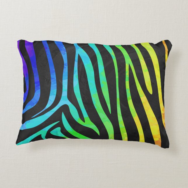 Zebra, zwarte en regenboogafdrukken accent kussen (Achterkant)