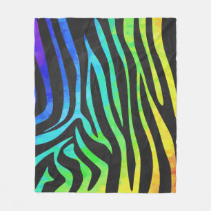 Zebra, zwarte en regenboogafdrukken fleece deken