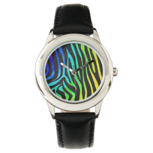 Zebra, zwarte en regenboogafdrukken horloge
